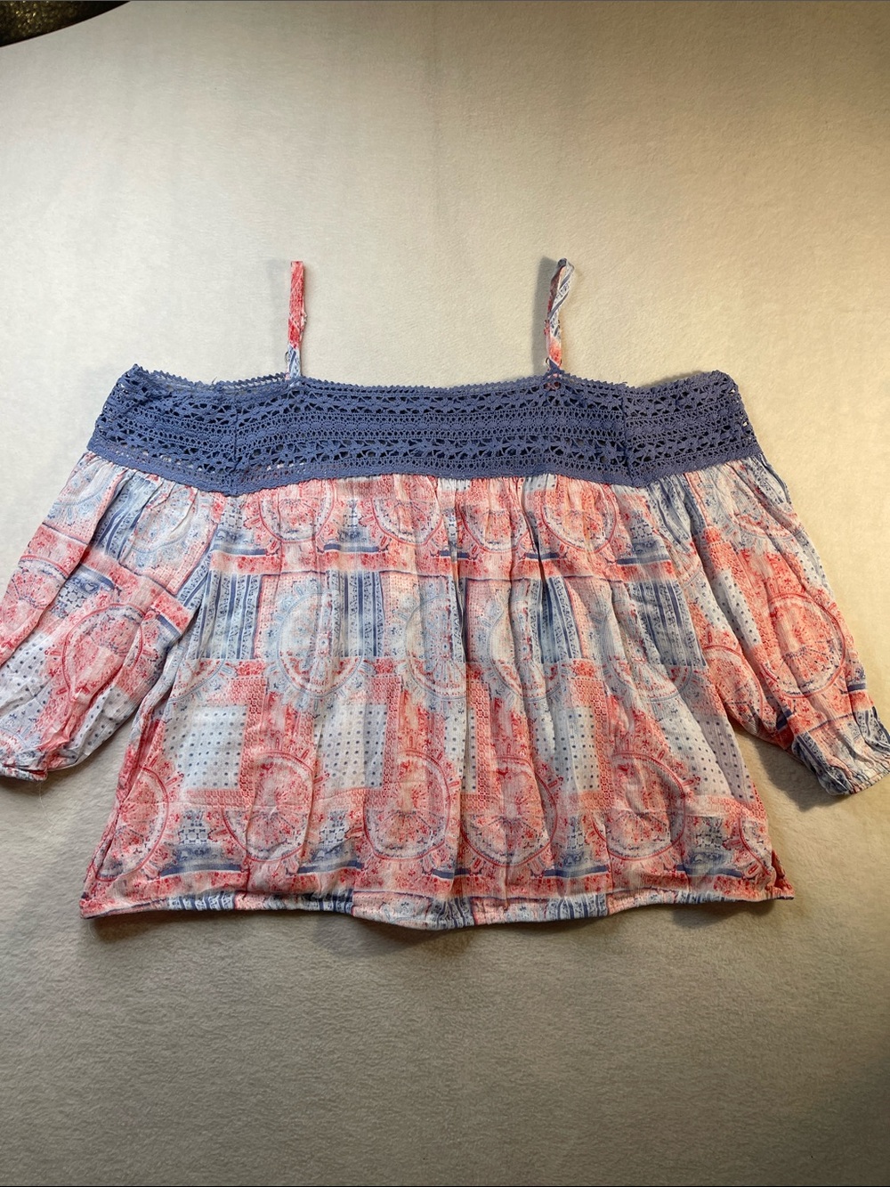 Cato Blue & Pink Crochet-Trim Off-Shoulder Camisole Top WOMENS SIZE 22-24W